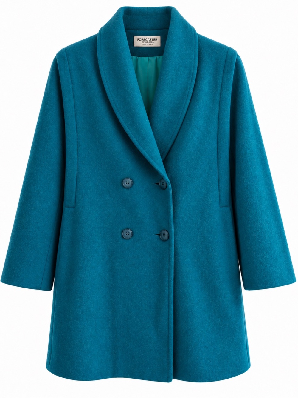 Vintage Forecaster of Boston Teal Wool Blend Double Breasted Coat 5/6 USA